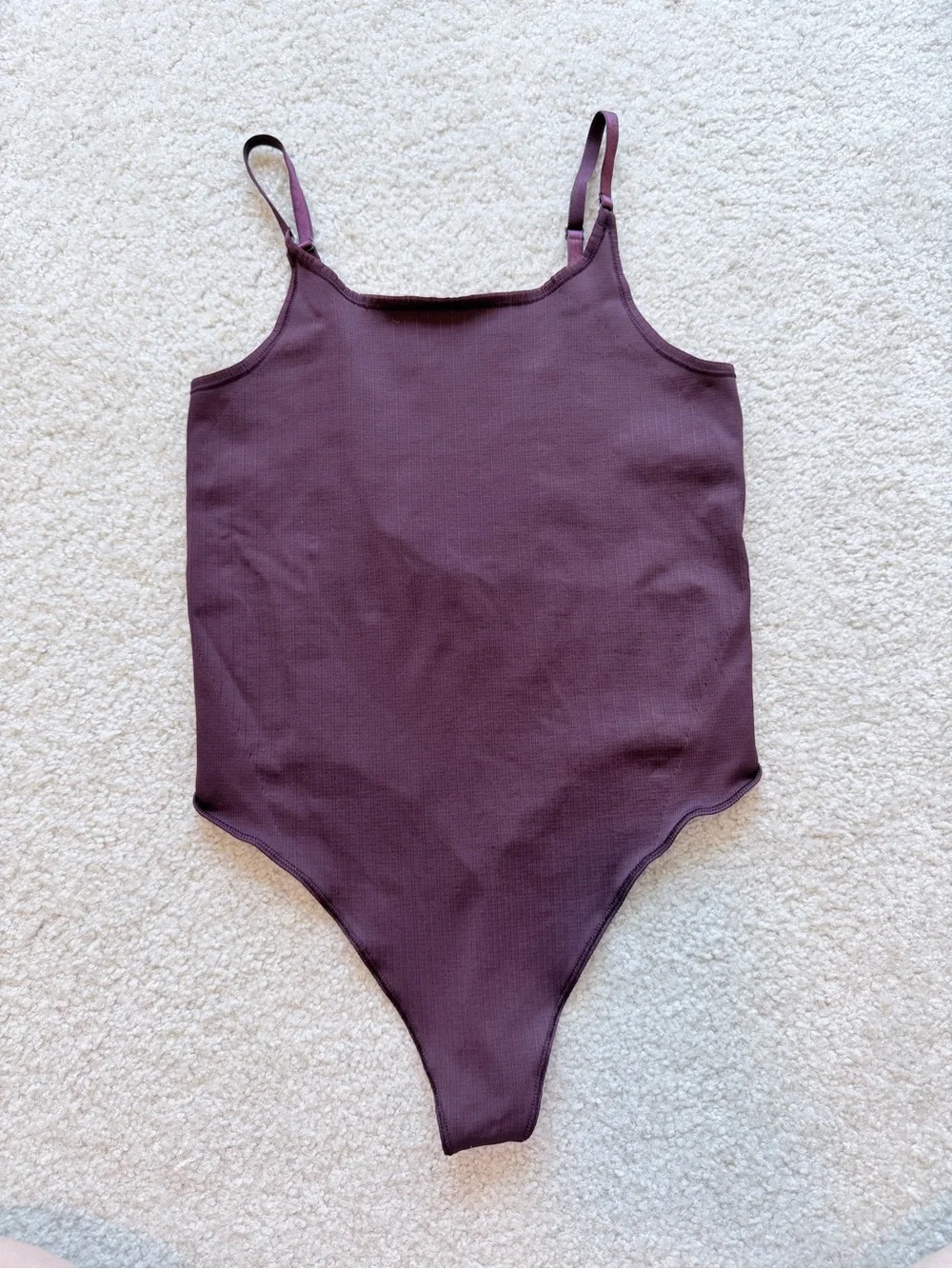 Lululemon Underneath It All Bodysuit Plum Ribbed Thong Adjustable Straps Size L
